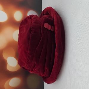 Deep burgundy maroon velvety bucket hat pleated detail button embellished